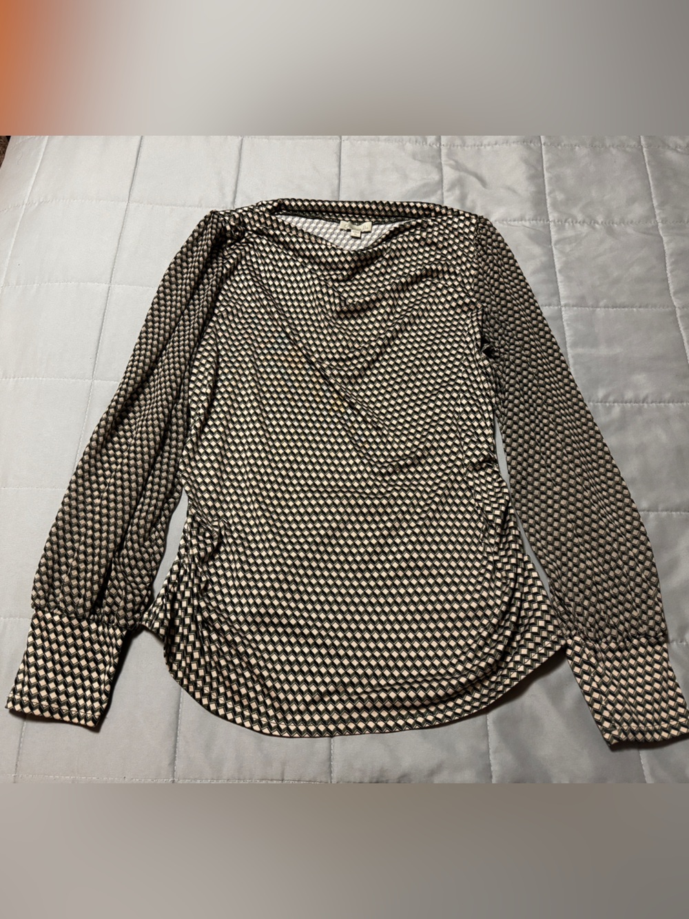 Chenault Black and Cream Geometric Long-Sleeve Top